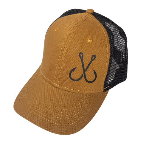 Fish Hooks Silicone Patch Trucker Hat - Camel