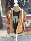 Denim Jacket with Detachable Hood - Camel
