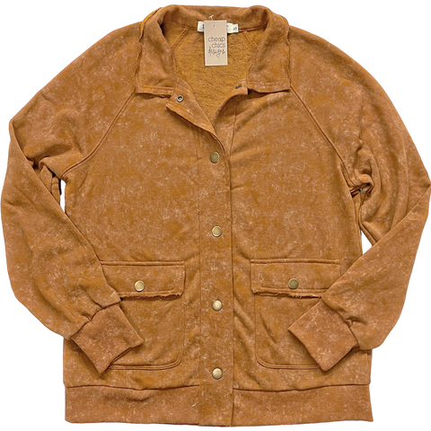 Vintage-Washed Button Shacket - Rust Brown