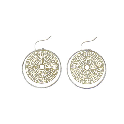 Sterling Silver - Greek Key Circle Earrings