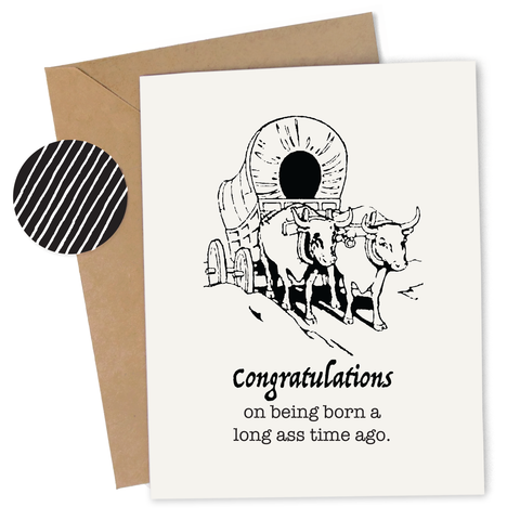 Cheap Chics Designs, Piss & Vinegar, birthday greeting card with kraft envelope and envelope seal, adult humor, naughty greeting card, dirty greeting card, funny greeting card, Oregon Trail