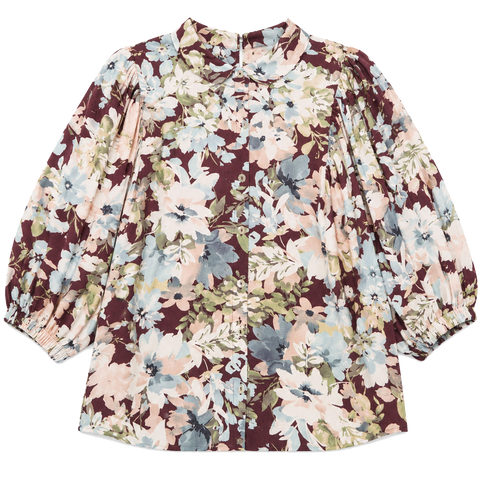 Floral-Frinted Button Blouse