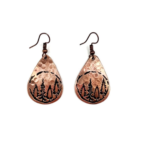Hammered Copper Woodland Earrings