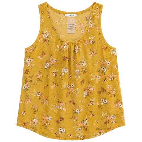 Floral Scoop-Neck Tank - Mustard