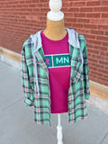 Mint Multi-Color Hooded Flannel