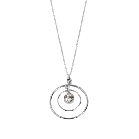 Silver Double Circle with Stone Necklace