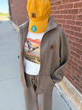 MN Leather Patch Boxy Full-Zip - Mocha