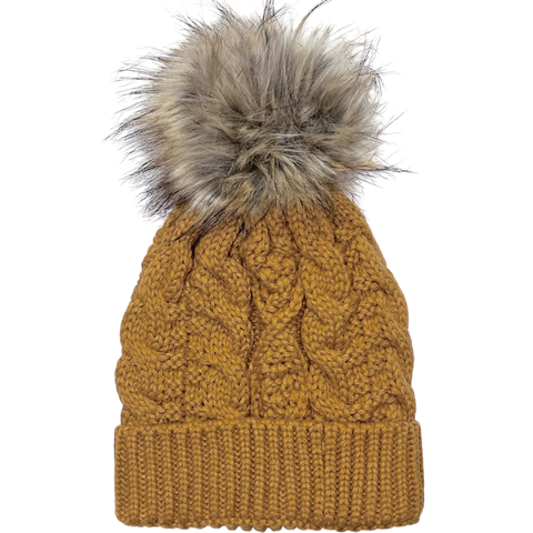 Fleece-Lined Pom Hat - Camel