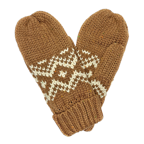 Fleece-Lined Mittens - Brown Speckle Patterned