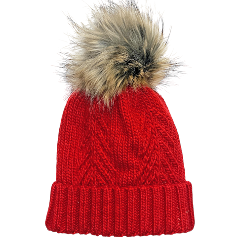 Fleece-Lined Pom Hat - Red