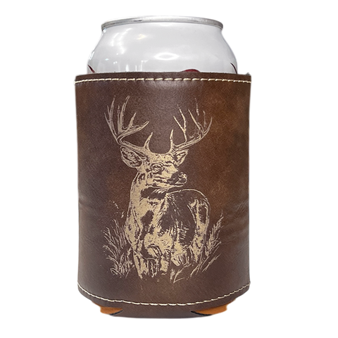 Deer Scene Faux Leather Koozie