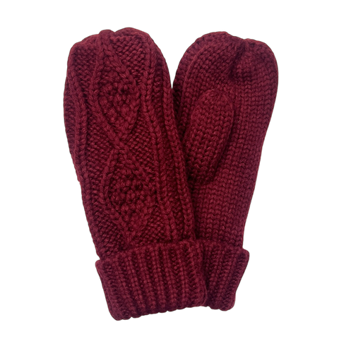 Fleece-Lined Mittens - Burgundy