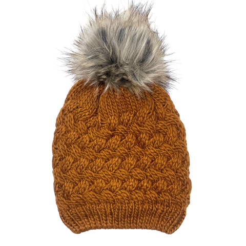 Fleece-Lined Pom Hat - Rust