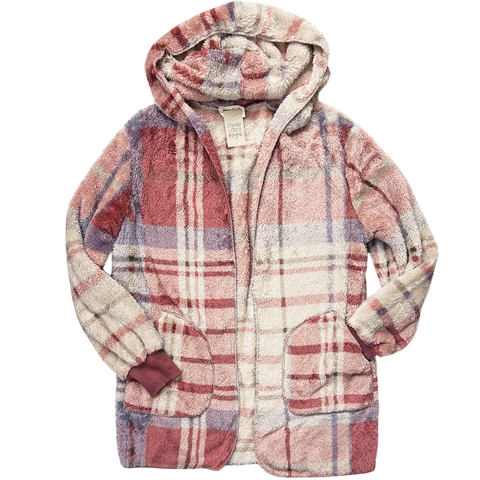 Faux Fur Plaid Hooded Cardigan