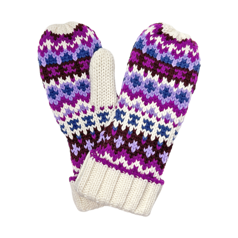 Fleece-Lined Mittens - Purple Multi Patterned