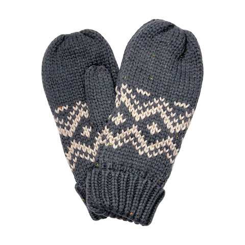 Fleece-Lined Mittens - Charcoal/Tan Patterned