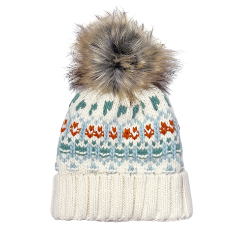 Fleece-Lined Pom Hat - Ivory/Mint