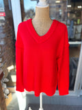 Chunky V-Neck Sweater - Bright Red