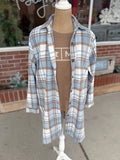 Long Flannel Shacket - Blue