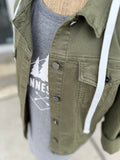 Denim Jacket with Detachable Hood - Olive