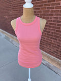 Ribbed Crew Neck Tank - Coral Pink
