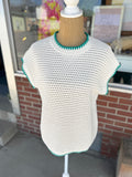 Open-Knit Sweater - Ivory/Teal