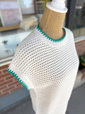 Open-Knit Sweater - Ivory/Teal