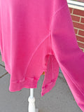 Ribbed-Side Hi-Low Pullover - Hot Pink