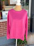 Ribbed-Side Hi-Low Pullover - Hot Pink