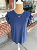 Slub Cuffed Sleeve Tee - Light Navy