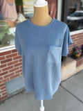Ribbed Pocket Boxy Top - Dusty Blue
