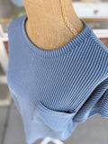 Ribbed Pocket Boxy Top - Dusty Blue