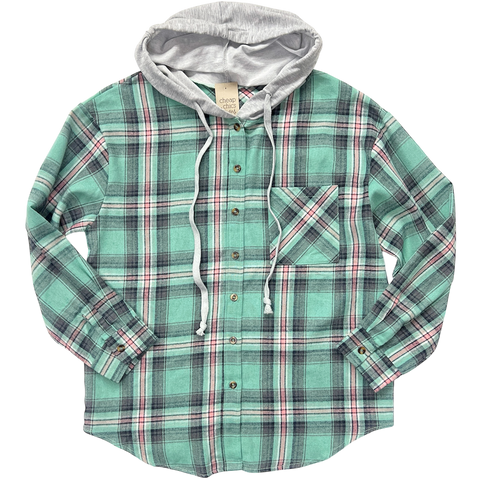 Mint Multi-Color Hooded Flannel