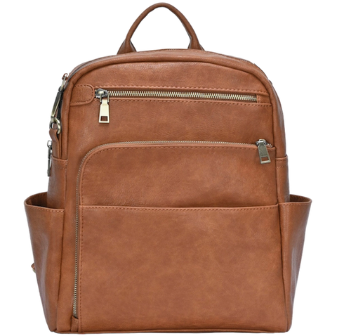 Vegan Leather Backpack - Camel