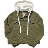 Denim Jacket with Detachable Hood - Olive