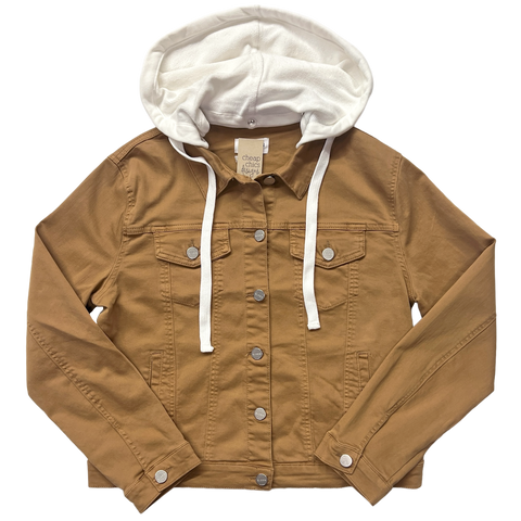 Denim Jacket with Detachable Hood - Camel