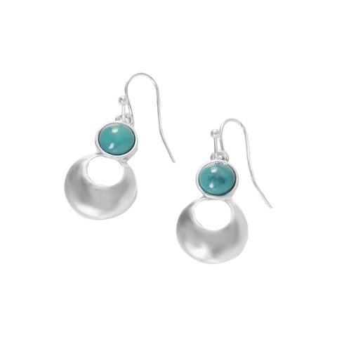 Circle Turquoise Dangle Earrings - Silver