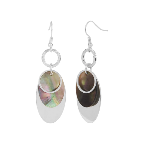 Abalone Overlay Dangle Earrings - Silver