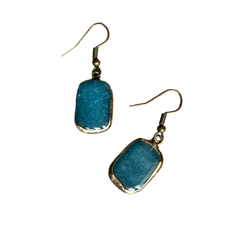 Teal Rectangle Stone Earrings