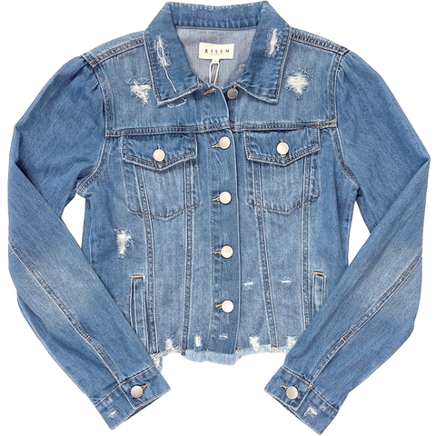 Medium-Wash Distressed Denim Jacket