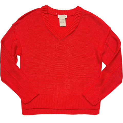 Chunky V-Neck Sweater - Bright Red