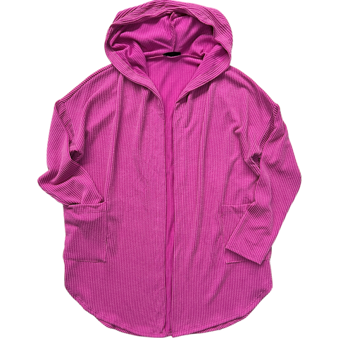 Ribbed Hooded Open Cardigan - Magenta