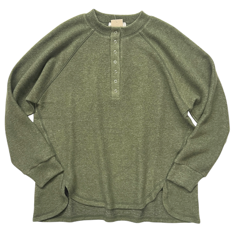 Brushed Melange Henley Top - Dusty Olive