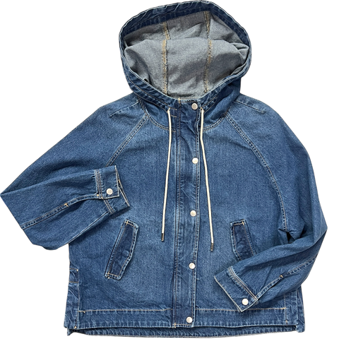 Oversized Raglan Denim Jacket with Hood