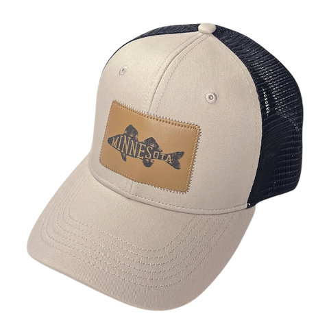 MN Walleye Faux Leather Patch Trucker Hat - Chino