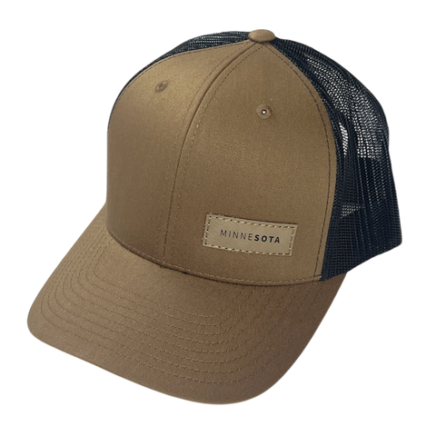 Minnesota Faux Leather Patch Trucker Hat - Coyote Brown