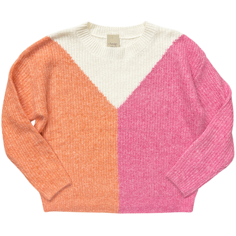 Colorblock Sweater - Orange/Hot Pink