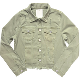 Frayed-Hem Denim Jacket - Light Olive