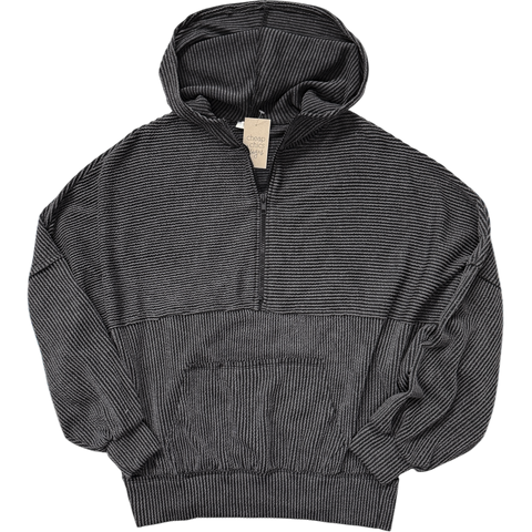 Ribbed Half-Zip Hoooded Pullover