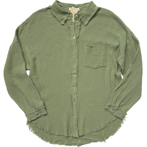 Linen Gauze Top - Light Olive